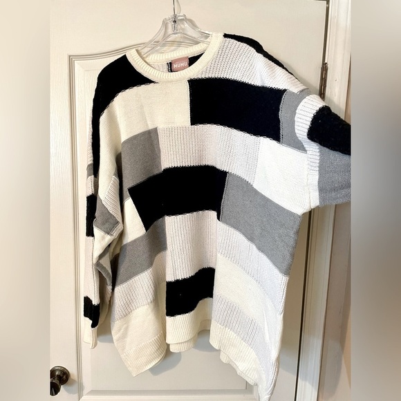 Show Me Your Mumu Size 3X Ember Patchwork Knit Tunic Sweater Cream Black Gray - Picture 4 of 11
